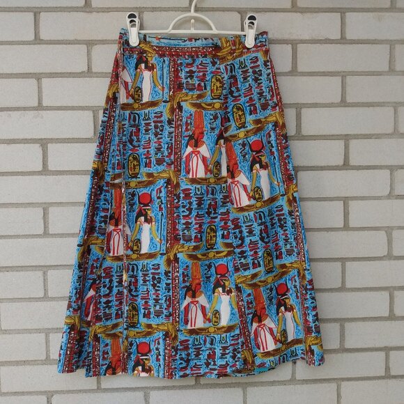 Vintage 70s Egyptian Wrap Skirt IBIS Cotton Novelty Print Made in Egypt - Picture 1 of 11
